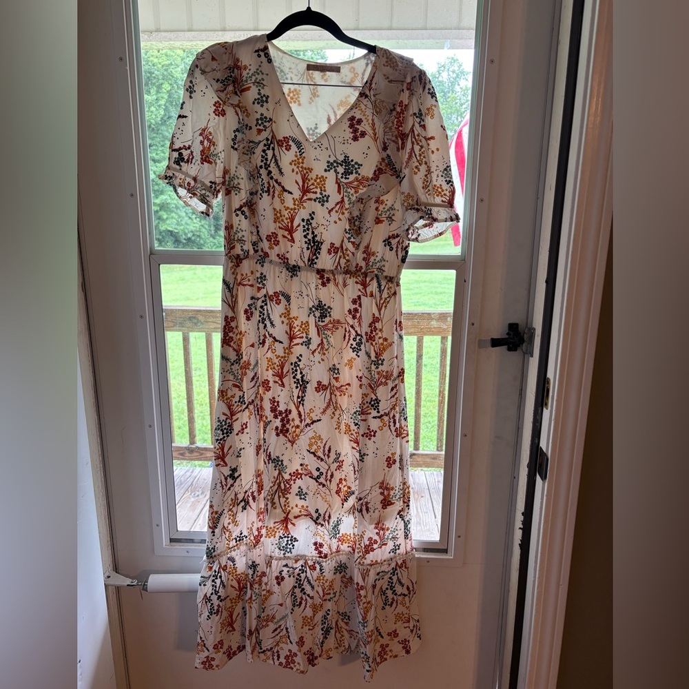 Pink and Orange Flutter Sleeve Maxi Sundress